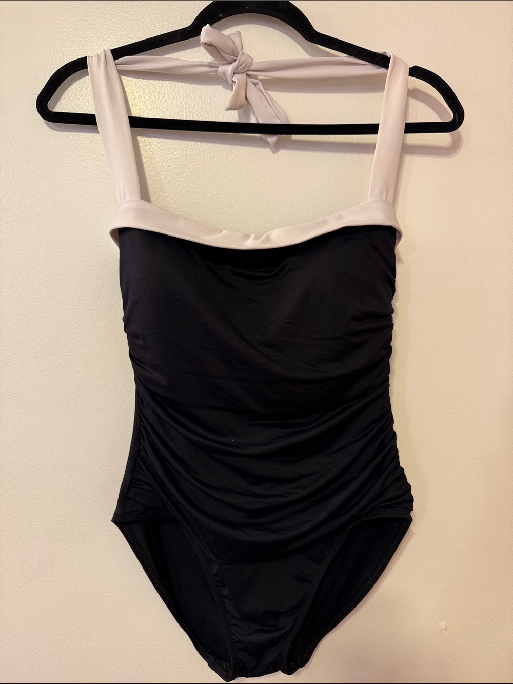 Lauren Ralph Lauren Black & White One Piece Swimsuit Ruched Halter Swimwear